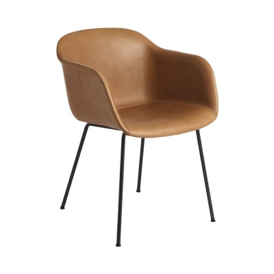 Chaise avec accoudoirs Fiber cuir cognac & piètement acier - Muuto