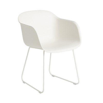 Chaise avec accoudoirs Fiber composite bois et plastique blanc & piètement acier traîneau - Muuto
