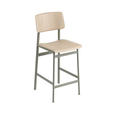 Tabouret Loft chêne et acier dusty green H98,5 cm - Muuto
