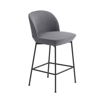 Tabouret Oslo tissu bleu gris Still 161 et piètement acier H93,5 cm - Muuto