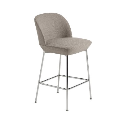Tabouret Oslo tissu beige Ocean 32 et piètement chrome H93,5 cm - Muuto