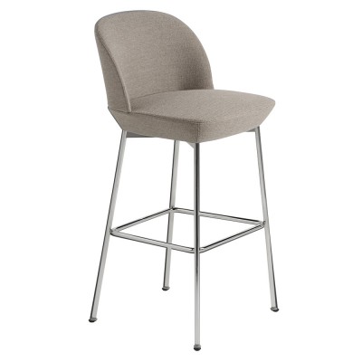 Tabouret Oslo tissu beige Ocean 32 et piètement chrome H103,5 cm - Muuto