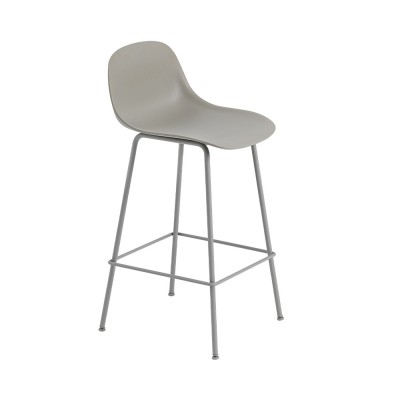 Tabouret avec dossier Fiber composite bois et plastique gris & piètement acier H87,5 cm - Muuto