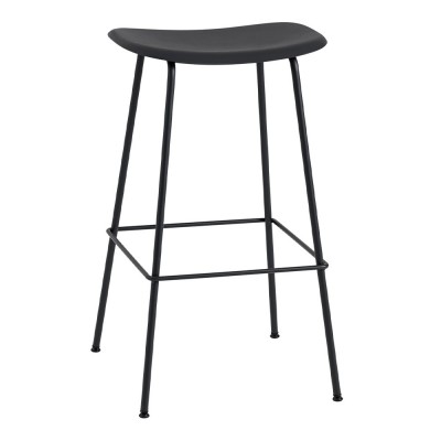 Tabouret de bar Fiber composite bois et plastique noir & piètement acier H76 cm - Muuto