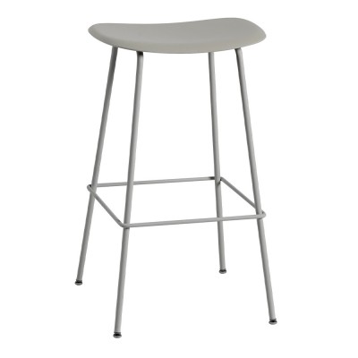 Tabouret de bar Fiber composite bois et plastique gris & piètement acier H76 cm - Muuto