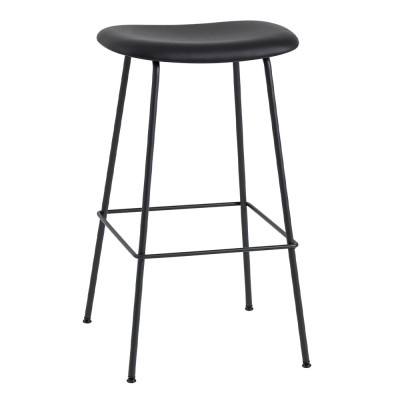 Tabouret de bar Fiber cuir noir & piètement acier H76 cm - Muuto