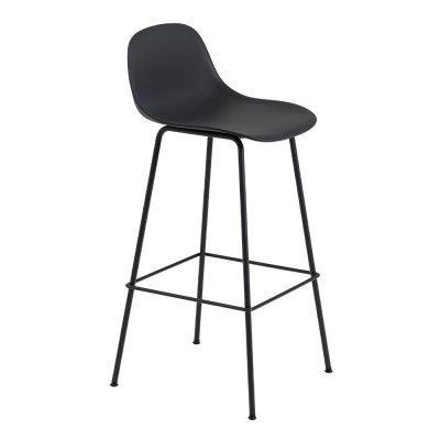 Tabouret de bar avec dossier Fiber composite bois et plastique noir & piètement acier H97,5 cm - Muu