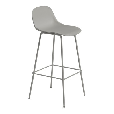 Tabouret de bar avec dossier Fiber composite bois et plastique gris & piètement acier H97,5 cm - Muu