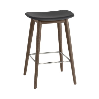 Tabouret Fiber composite bois et plastique brun foncé & piètement bois H66 cm - Muuto
