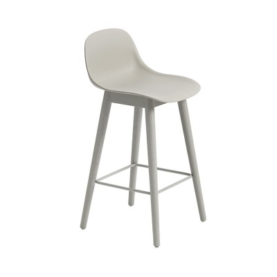 Tabouret avec dossier Fiber composite bois et plastique gris & piètement bois H87,5 cm - Muuto