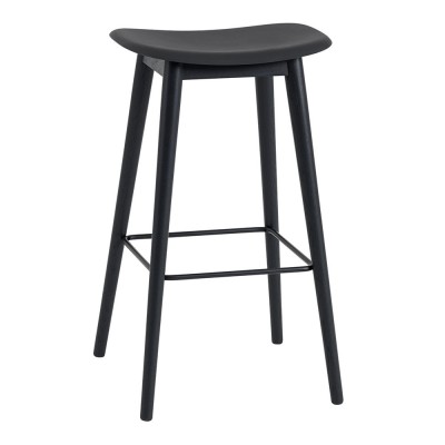 Tabouret de bar Fiber composite bois et plastique noir & piètement bois H76 cm - Muuto