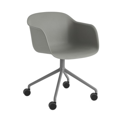 Chaise avec accoudoirs Fiber composite bois et plastique gris & piètement pivotant aluminium avec ro
