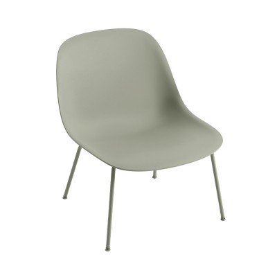 Chaise lounge Fiber composite bois et plastique dusty green & piètement acier - Muuto