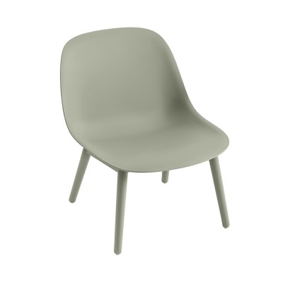 Chaise lounge Fiber composite bois et plastique dusty green & piètement bois - Muuto