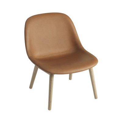 Chaise lounge Fiber cuir cognac & piètement bois - Muuto
