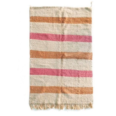 Tapis Beni Ourain motifs raye orange rose beige M - Chabi Chic