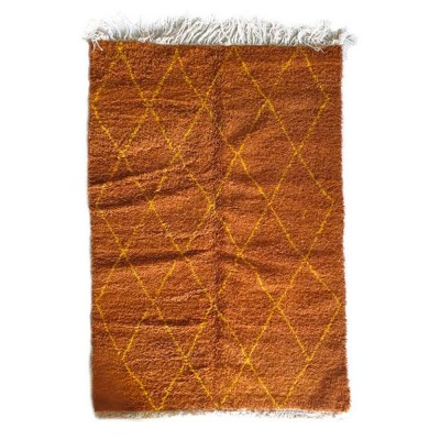 Tapis motifs losanges fond terracotta lignes miel - Chabi Chic