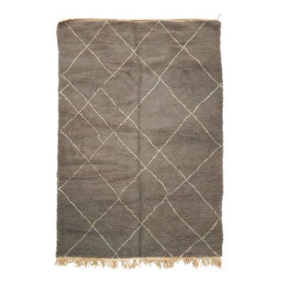 Tapis Beni Ouarain losange blanc fond gris L - Chabi Chic