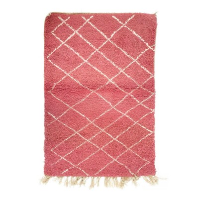 Tapis Beni Ouarain losange beige fond rouge délavé S - Chabi Chic