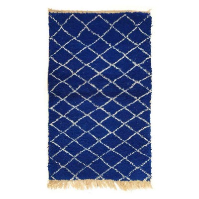 Tapis Beni Ouarain losange beige fond bleu foncé S - Chabi Chic