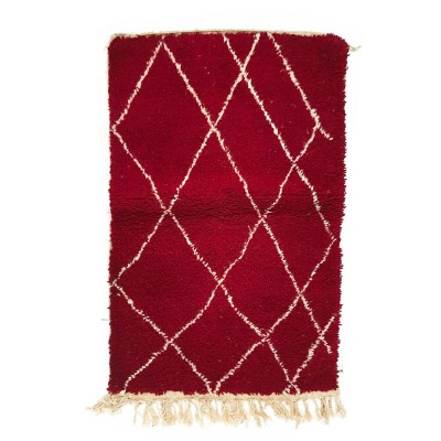 Tapis Beni Ouarain losange beige fond bordeaux S - Chabi Chic