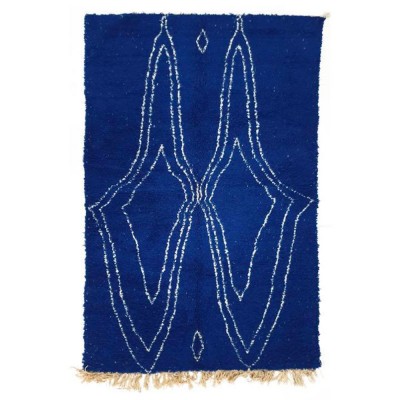 Tapis Beni Ouarain triangle beige fond bleu M - Chabi Chic