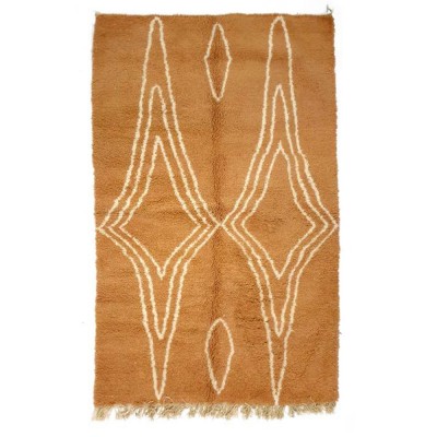 Tapis Beni Ouarain triangle beige fond marron clair M - Chabi Chic