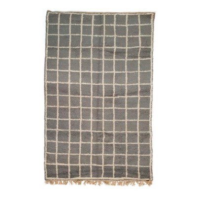 Tapis Beni Ouarain carreaux fins beige fond gris L - Chabi Chic
