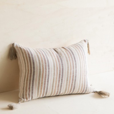 Coussin en lin lavé Bahia rayures caramel et glaise - Gabrielle Paris
