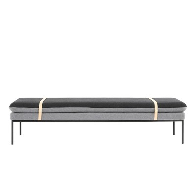 Daybed Turn coton gris clair & gris foncé / cuir naturel - Ferm Living