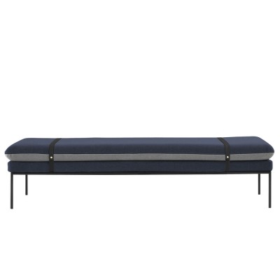 Daybed Turn coton bleu & gris clair / cuir noir - Ferm Living