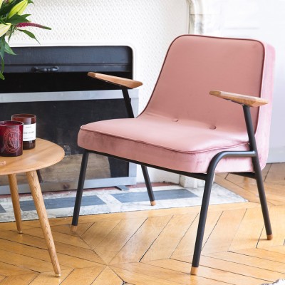 Fauteuil 366 Metal Velours rose poudré - 366 Concept